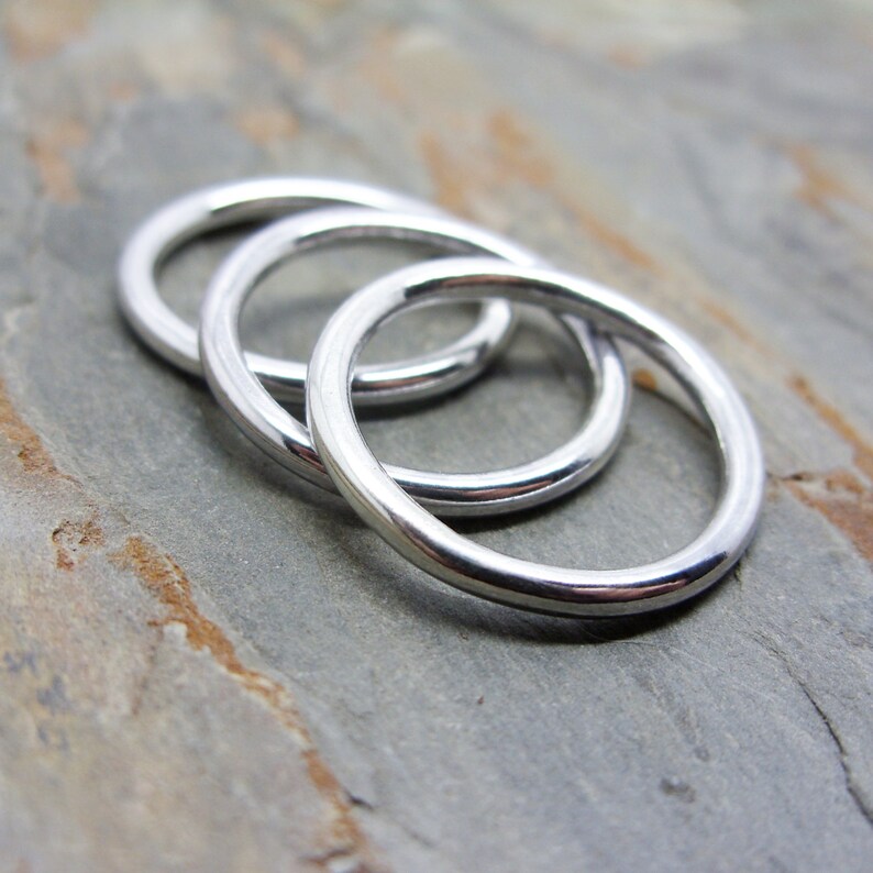 Stacking Wedding Rings Trinity Wedding Set Stacking Set of 3 Perfectly Round Minimalist Sterling Band Rings