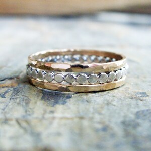 Silver and Gold Stacking Rings Set Sterling Silver Tiny Dots and ...