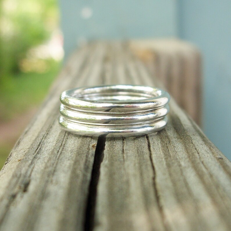 Stacking Wedding Rings Trinity Wedding Set Stacking Set of 3 Perfectly Round Minimalist Sterling Band Rings