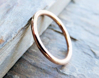 Solid 14k Gold Wedding Band: 1.6mm Full Round Halo Ring with Hammered, Matte, or High Polish Finish