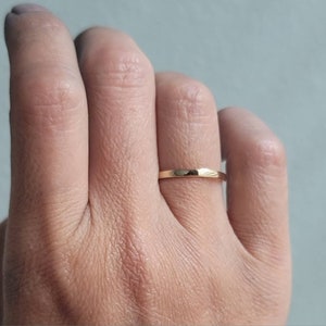 Narrow, Flat Gold Wedding Band. 2mm Ring in Solid 14k Yellow Gold, Polished or Matte Finish. image 6