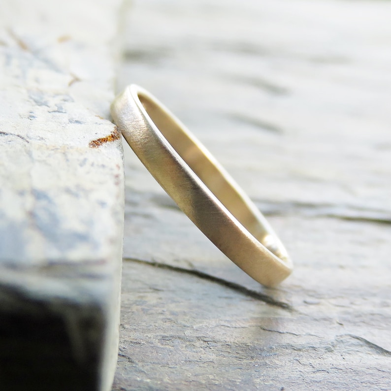 Narrow, Flat Gold Wedding Band. 2mm Ring in Solid 14k Yellow Gold, Polished or Matte Finish. image 2