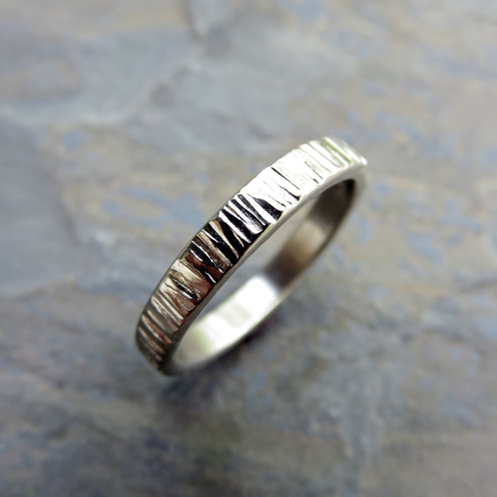 14k White Gold Wood Grain Wedding Band. 3mm Rustic Tree Bark Etsy