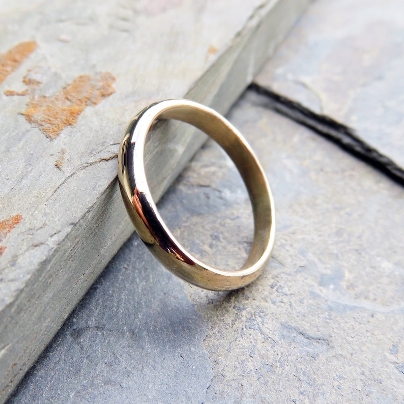 3mm Thick Gold Wedding Band or White Gold in Matte or High Polish Finish. Domed Ring in 14k or 18k Yellow Rose