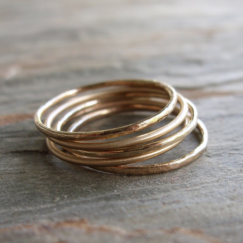 Five 14k Gold Stacking Rings Set: 5 Custom Texture, Minimalist Bands - Etsy