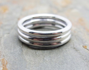 Minimalist Sterling Silver Stacking Rings Set - Trinity Wedding Band