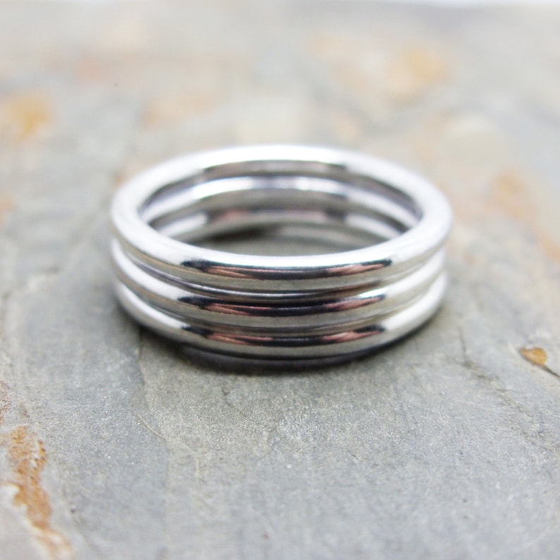 Stacking Wedding Rings Trinity Wedding Set Stacking Set of 3 Perfectly Round Minimalist Sterling Band Rings