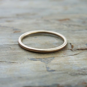 Simple Thin 14k Gold Wedding Band in Smooth, Hammered, or Matte Finish. Yellow Gold Full Round Halo Ring. image 5