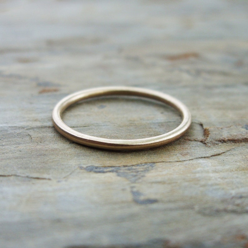 Simple Thin 14k Gold Wedding Band in Smooth, Hammered, or Matte Finish. Yellow Gold Full Round Halo Ring. image 5