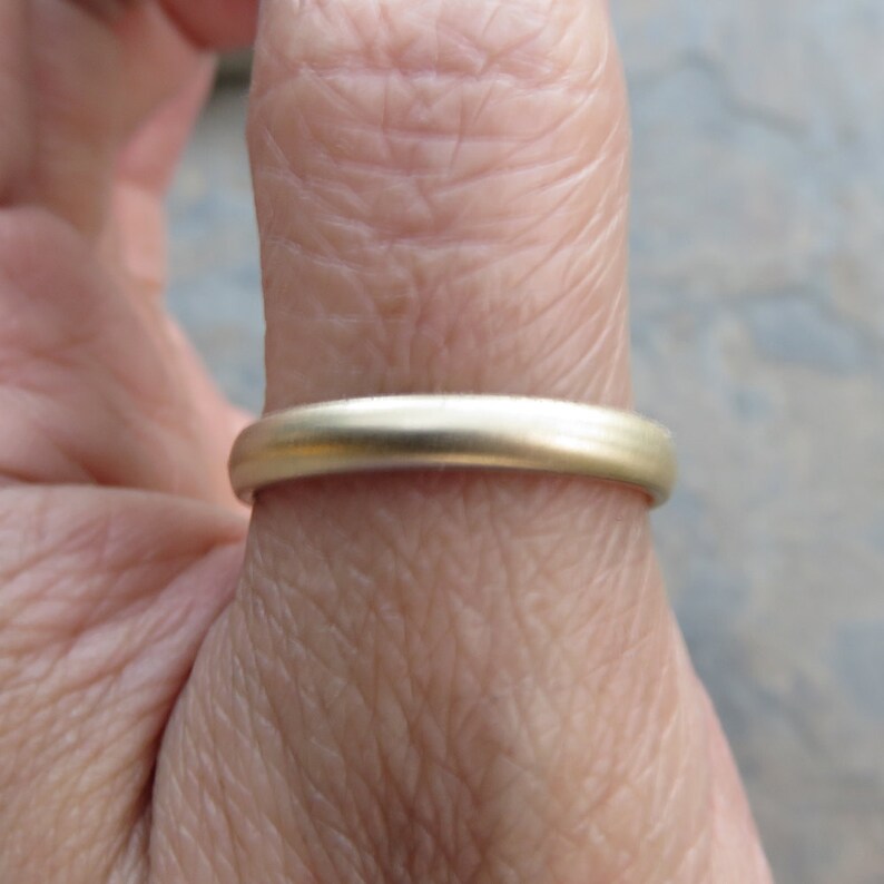 3mm Thick Gold Wedding Band or White Gold in Matte or High Polish Finish. Domed Ring in 14k or 18k Yellow Rose