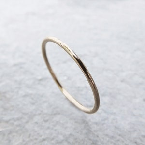 Thin Solid 10k Gold Stacking Ring in Choice of Finish: Hammered, Matte, or Notched. 1mm Full Round Band.