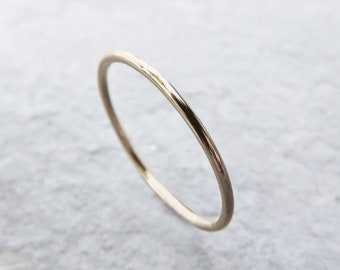 Thin Solid 10k Gold Stacking Ring in Choice of Finish: Hammered, Matte, or Notched. 1mm Full Round Band.