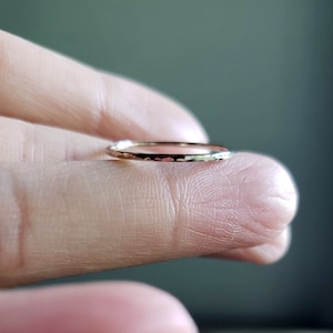 One Tiny Solid 14k White Gold Stacking Ring Hammered, Brushed / Matte / Satin, or Smooth 1mm Thin Full Round Gold Halo Ring Hammered