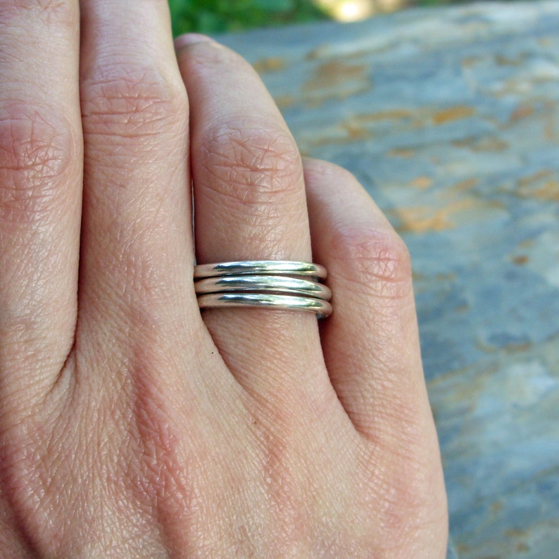 Stacking Wedding Rings Trinity Wedding Set Stacking Set of 3 Perfectly Round Minimalist Sterling Band Rings
