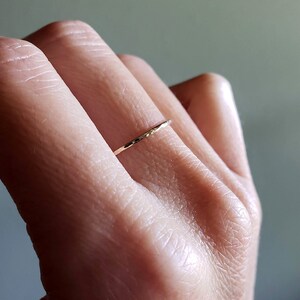 Tiny Solid 14k Gold Stacking Ring in Hammered, Matte, Notched, or Smooth Finish. 1mm Ring. image 5