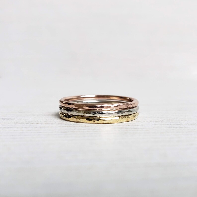 Tri-color 14k Gold Stacking Rings Set: Yellow, White, Rose Gold Bands ...