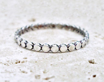 Single Sterling Silver Stacking Band of Tiny Dots - Cobblestone Path Pebble Stacking Ring