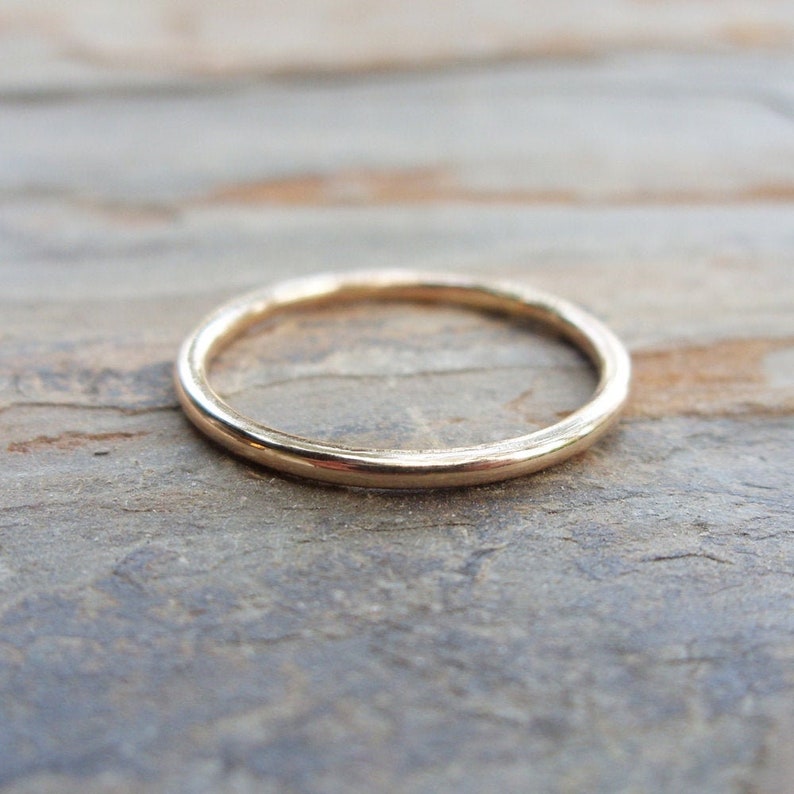Simple Thin 14k Gold Wedding Band in Smooth, Hammered, or Matte Finish. Yellow Gold Full Round Halo Ring. High Polish