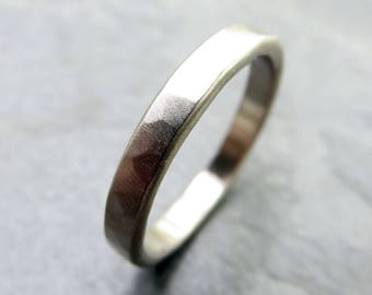 Hammered 14k White Gold Wedding Band - 3mm Polished or Matte Finish