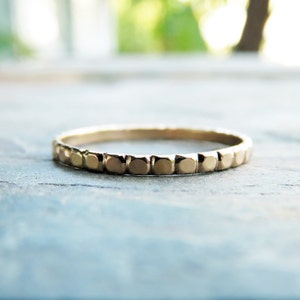 Thin Solid 14k Gold Dots Wedding Band or Stacking Ring in Yellow or White Gold. Thin Eternity Bead Band.