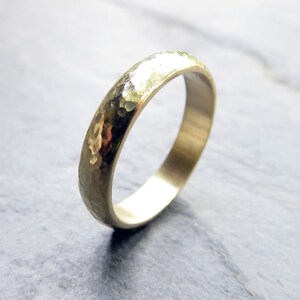 4mm Wide Hammered Domed Wedding Band, Thick Half Round Wedding Ring in 14k Yellow or Rose Gold, Classic Wedding Band, Matte or Polished