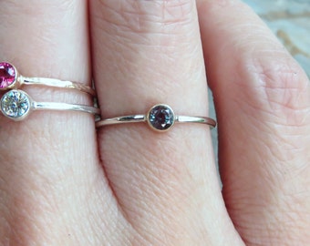 3mm Alexandrite Ring: Solid 14k Gold Stacking Ring, June Birthstone
