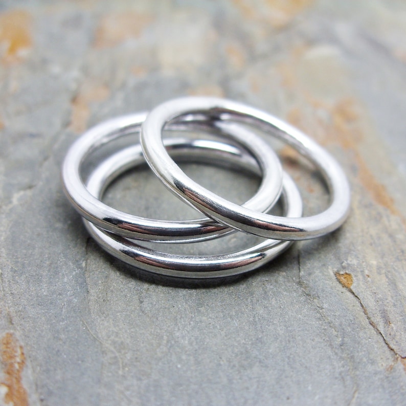 Stacking Wedding Rings Trinity Wedding Set Stacking Set of 3 Perfectly Round Minimalist Sterling Band Rings