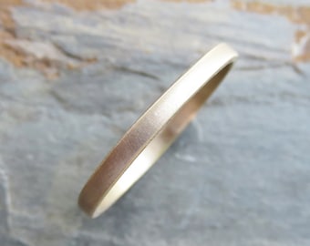 Narrow, Flat Gold Wedding Band. 2mm Ring in Solid 14k Yellow Gold, Polished or Matte Finish.