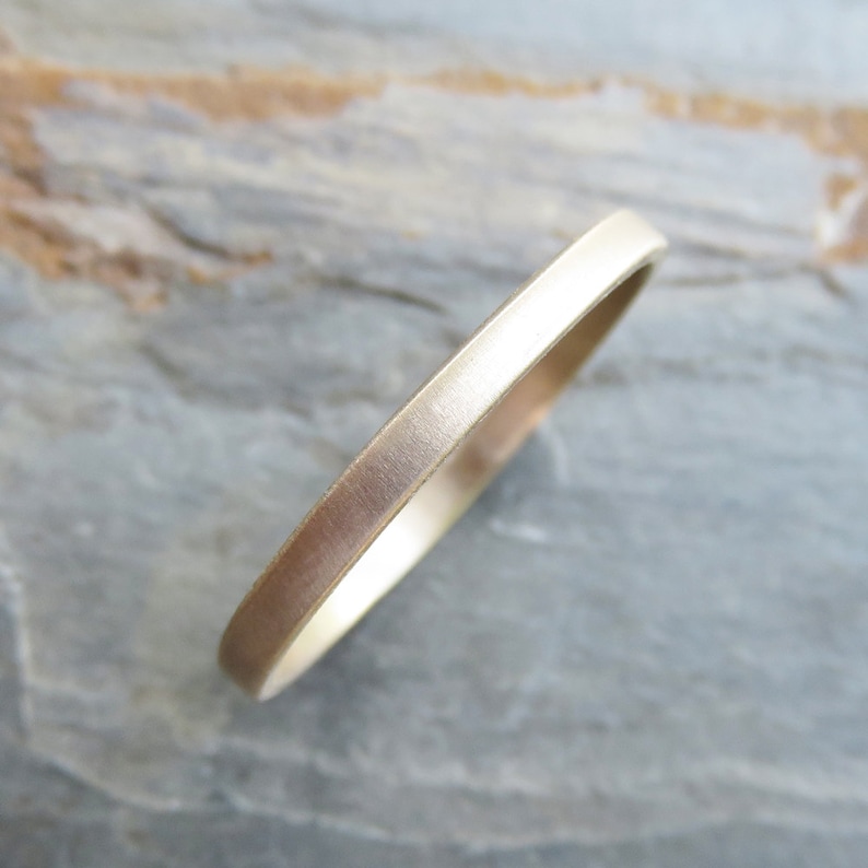 Narrow Flat Gold Wedding Band. 2mm Ring in Solid 14k Yellow Etsy