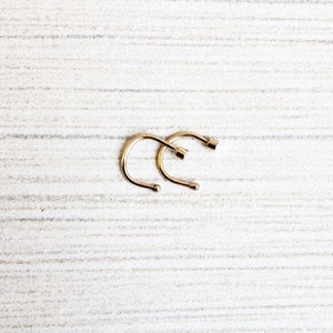 Solid 14k Gold Peekaboo Open Hoop Huggie Earring. Tiny Gold Dot in Yellow, Rose, or Palladium White Gold with Ball End. NotForCartilage. image 5