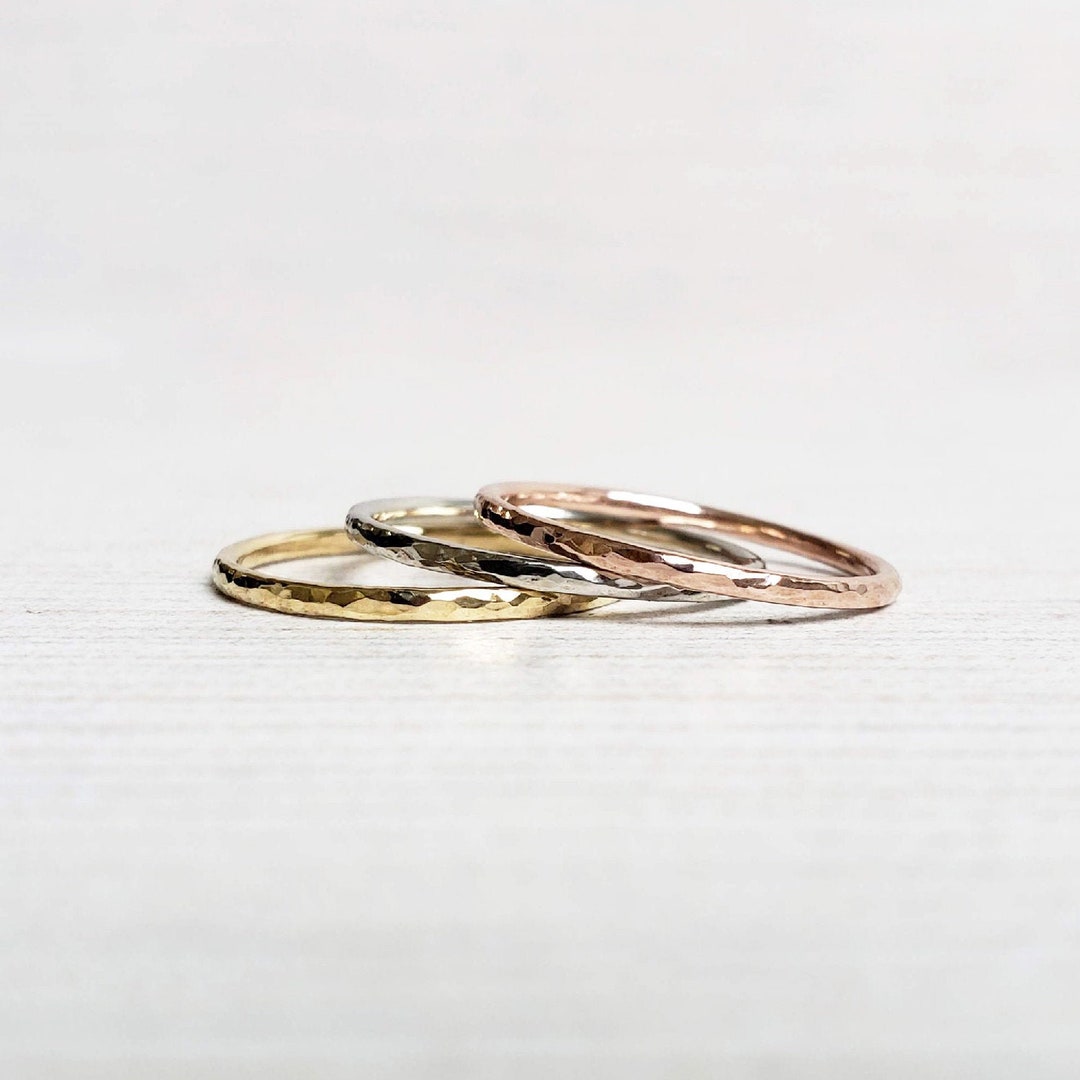Tri-color 14k Gold Stacking Rings Set: Yellow, White, Rose Gold Bands ...