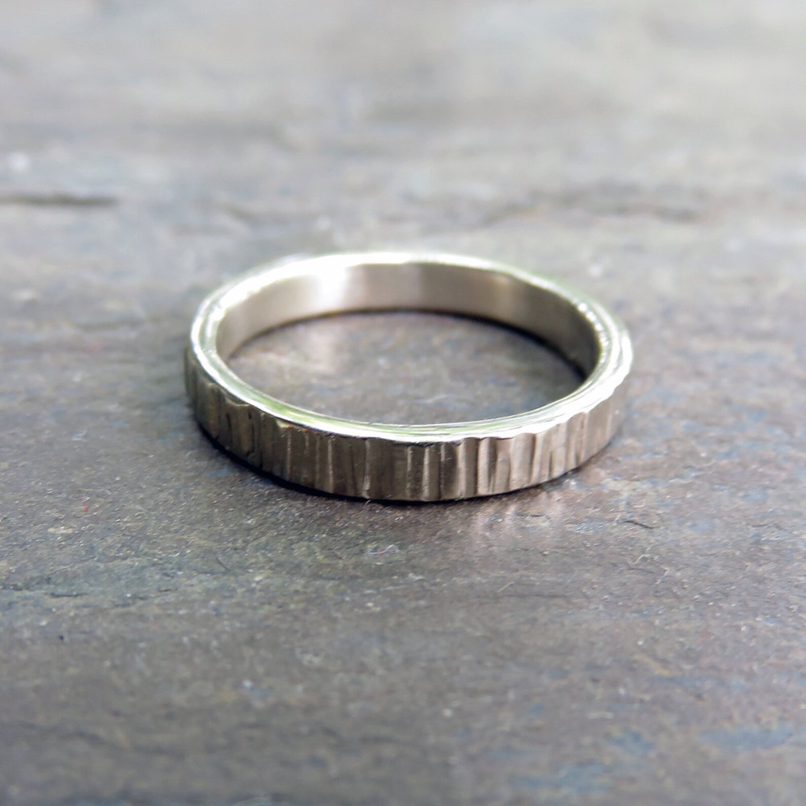 14k White Gold Wood Grain Wedding Band. 3mm Rustic Tree Bark Etsy