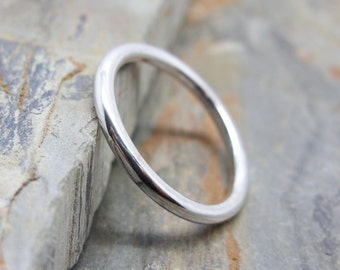 Simple Sterling Silver Ring. Full Round Wedding Band or Thick Stacking Ring in Matte or Polished Finish. 2mm Halo Ring.