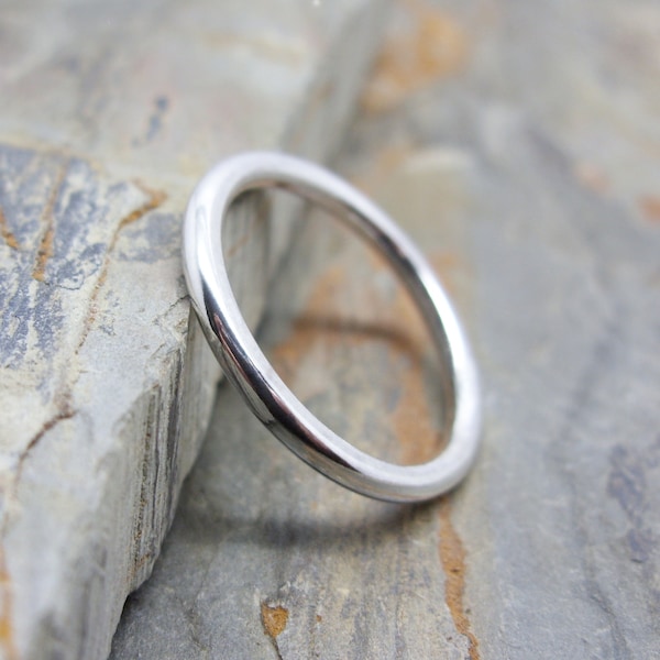 Simple Sterling Silver Ring. Full Round Wedding Band or Thick Stacking Ring in Matte or Polished Finish. 2mm Halo Ring.