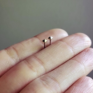 Tiny 14k Gold Pyramid Stud Earrings: Geometric Jewelry (2.5mm)