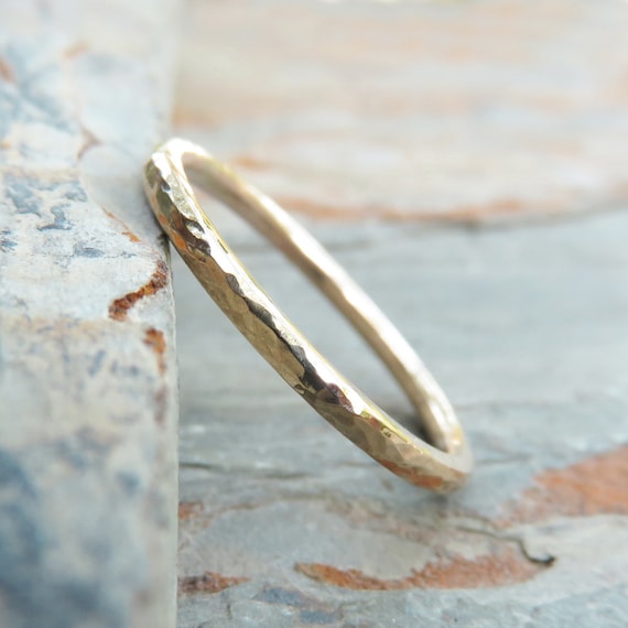 Hammered 14k Gold Wedding Band: Minimalist Stacking Ring