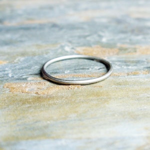 Tiny Solid 14k White Gold Stacking Ring. Hammered, Matte , or Smooth Finish. 1mm Thin Gold Band. Matte