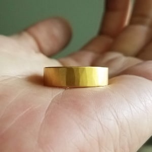 22k Yellow Gold Hammered Wedding Band - Rustic Matte Ring