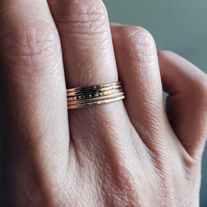 Tiny Solid 14k Gold Stacking Ring in Hammered, Matte, Notched, or Smooth Finish. 1mm Ring. image 4