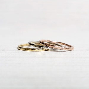 Simple Thin 14k Gold Wedding Band in Smooth, Hammered, or Matte Finish. Yellow Gold Full Round Halo Ring. image 7