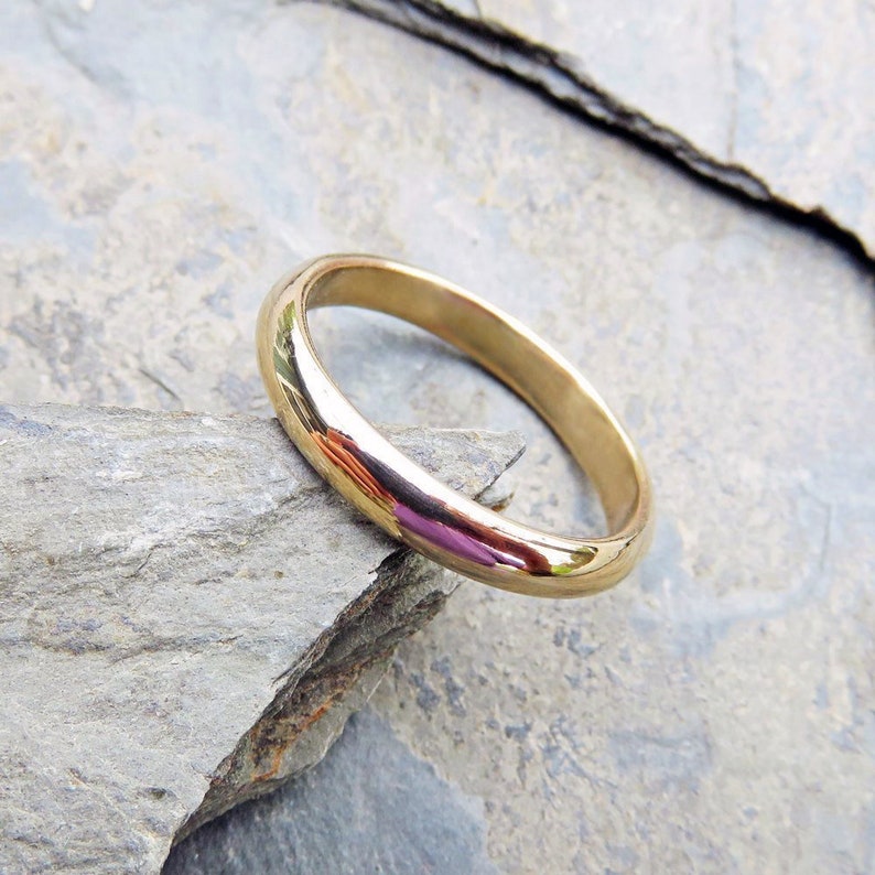 3mm Thick Gold Wedding Band or White Gold in Matte or High Polish Finish. Domed Ring in 14k or 18k Yellow Rose