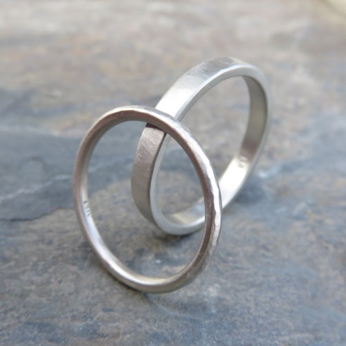 His and Her Hammered Wedding Band Set in Palladium Sterlng - Etsy