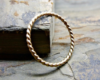 Tiny Gold Twist Band - Solid 14k Gold Eternity Ring - Thin Wedding Band, Anniversary Ring, Promise Ring, or Stacking Ring