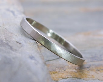 Hammered 14k White Gold Wedding Band - 2mm Matte Ring