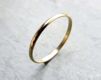 Solid 18k Gold Low Profile Wedding Band: Simple Thin Domed Ring