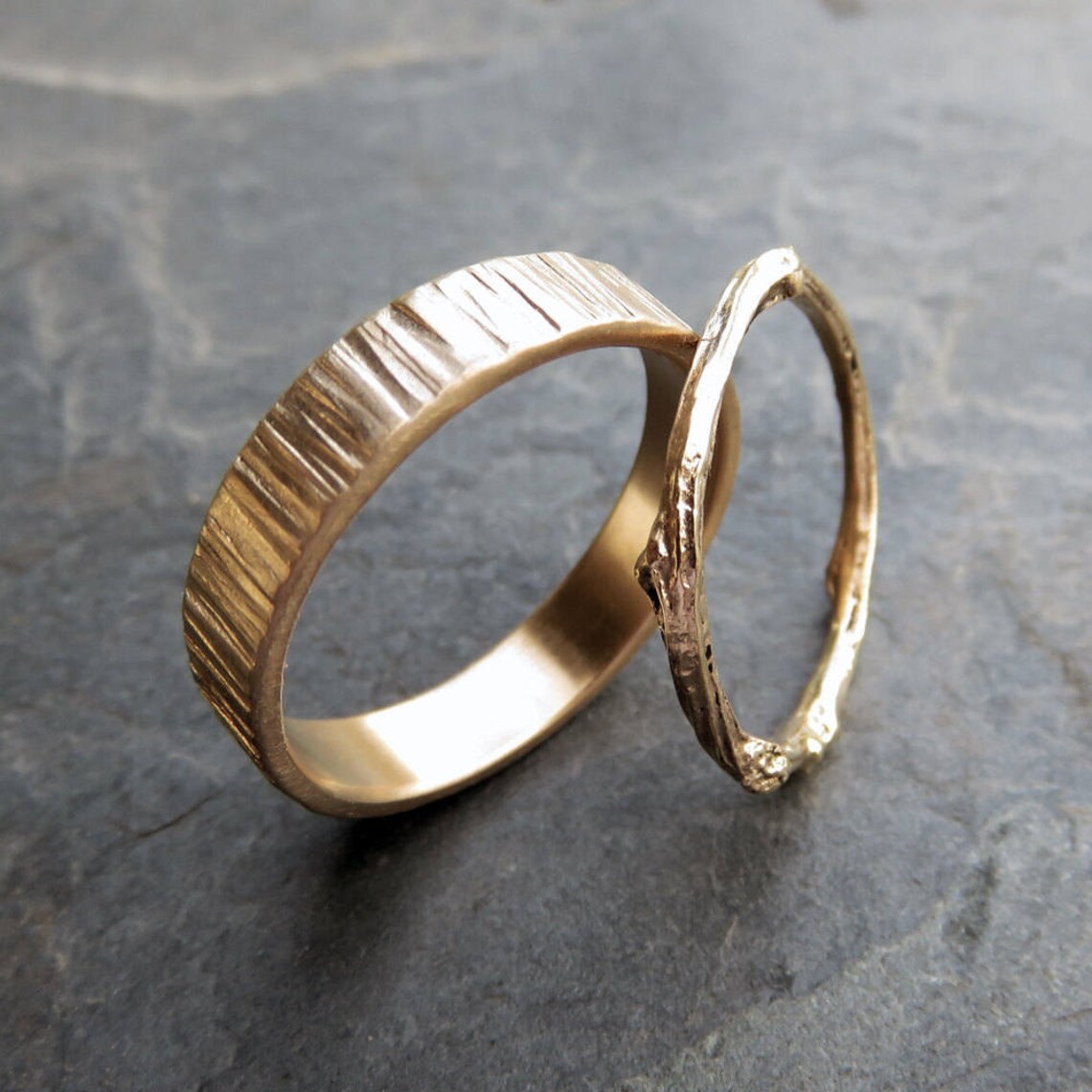 5mm Wide 14k Wood Grain Wedding Band for Men or Women Rustic Etsy
