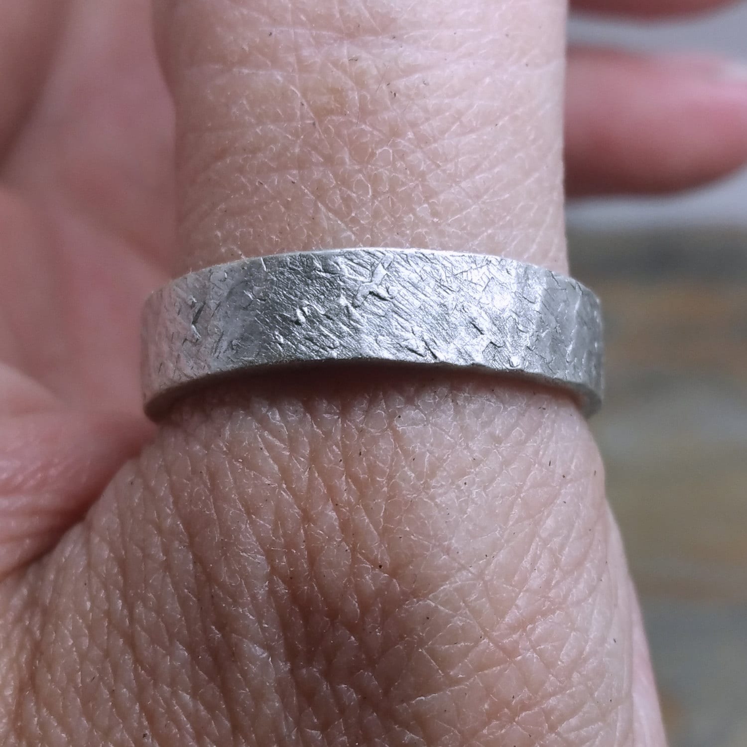 Sterling Silver Rugged Texture Wedding Band: Distressed Rock Ring