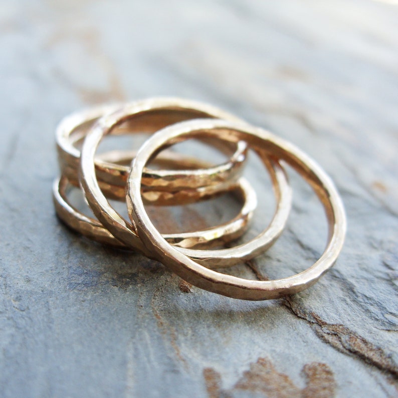 Five Golden Rings GF Edition Set of Hammered Gold Fill Stacking Rings image 2