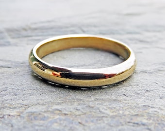 3mm Gold Wedding Band. Domed Ring in 14k or 18k Yellow, Rose, or White Gold in Matte or High Polish Finish.