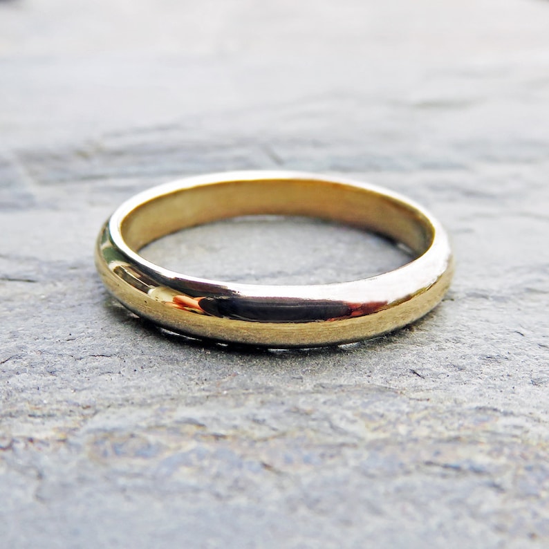 3mm Thick Gold Wedding Band or White Gold in Matte or High Polish Finish. Domed Ring in 14k or 18k Yellow Rose
